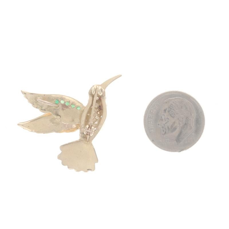 Yellow Gold Emerald Ruby Diamond Hummingbird Brooch/Pendant 14k Round .51ctw Pin In Excellent Condition In Greensboro, NC