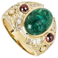 Yellow Gold Emerald, Ruby & Diamond Ring 4.56ct