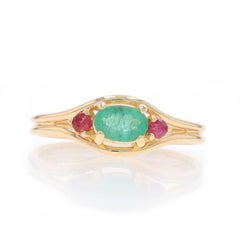 Yellow Gold Emerald & Ruby Ring - 14k Oval .39ctw