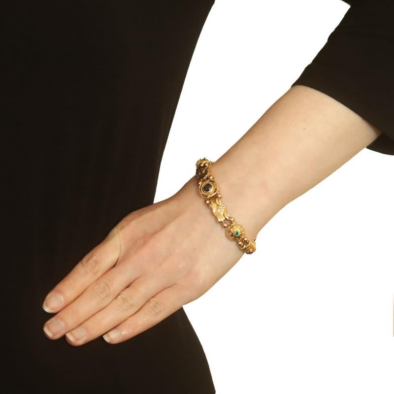 Taille ronde Bracelet à breloques en or jaune Emerald Sapp Amethyst Vintage Slide 7