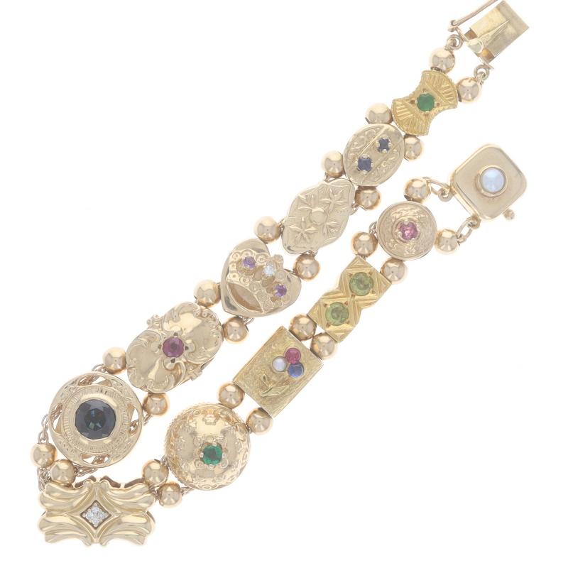 Bracelet à breloques en or jaune Emerald Sapp Amethyst Vintage Slide 7