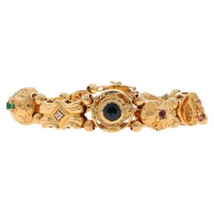 Yellow Gold Emerald Sapp Amethyst Vintage Slide Charm Bracelet 7" 14k Rd 1.10ct