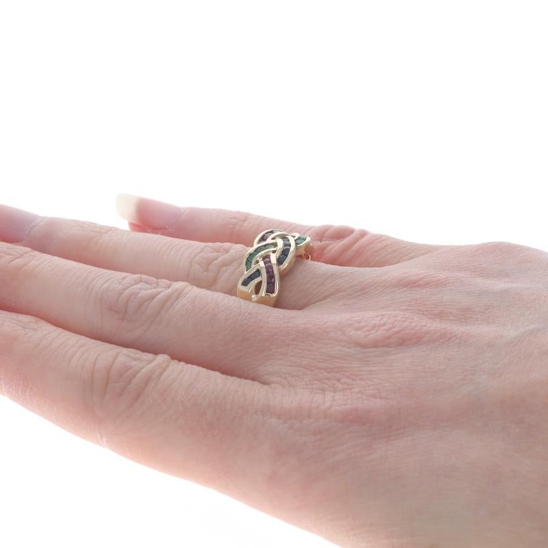 Women's Yellow Gold Emerald Sapphire Ruby Cocktail Band 10k Rd 1.22ctw Braid Ring Sz7 For Sale