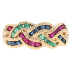 Yellow Gold Emerald Sapphire Ruby Cocktail Band 10k Rd 1.22ctw Braid Ring Sz7