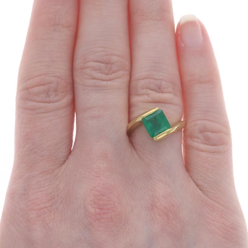 Size: 5
Sizing Fee: Up 1 1/2 sizes for $25 or Down 1 size for $25
Note: If sized down, shank will become oval in shape.  

Metal Content: 18k Yellow Gold

Stone Information
Natural Emerald
Treatment: Oiling
Carat(s): 1.68ct
Cut: Square Step
Color: