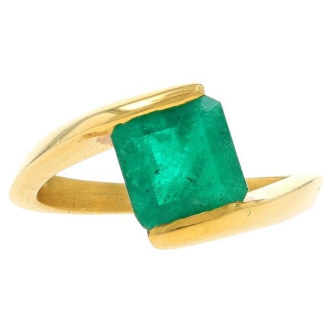 Yellow Gold Emerald Solitaire Bypass Ring - 18k Square Step 1.68ct