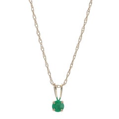 Yellow Gold Emerald Solitaire Pendant Necklace 18 1/2" - 14k Round .22ct