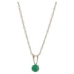 Yellow Gold Emerald Solitaire Pendant Necklace 18 1/2" - 14k Round .22ct