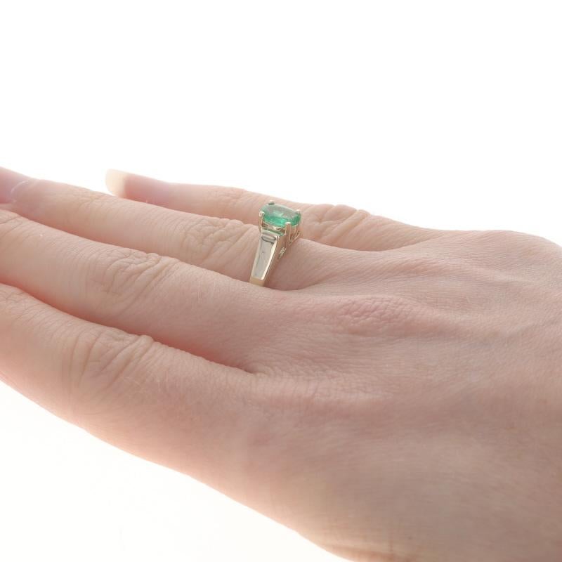 Women's Yellow Gold Emerald Solitaire Ring - 10k Oval .85ct Cathedral For Sale
