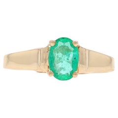 Yellow Gold Emerald Solitaire Ring - 10k Oval .85ct Cathedral