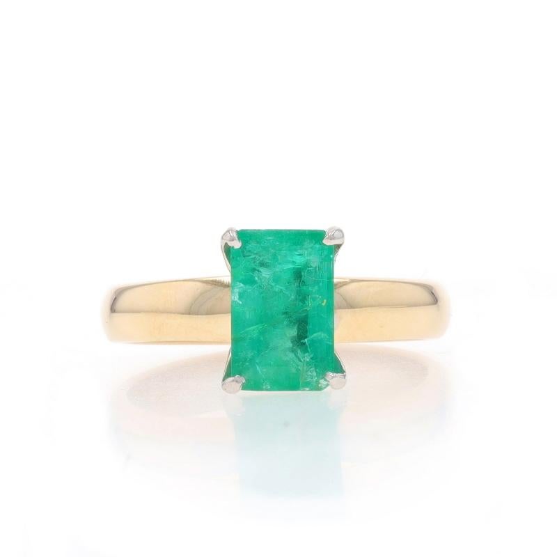 Size: 5 1/2
Sizing Fee: Up 3 sizes for $40 or Down 3 sizes for $30

Metal Content: 14k Yellow Gold & 14k White Gold

Stone Information

Natural Emerald
Treatment: Oiling
Carat(s): 1.70ct
Cut: Emerald
Color: Green

Total Carats: 1.70ct

Style: