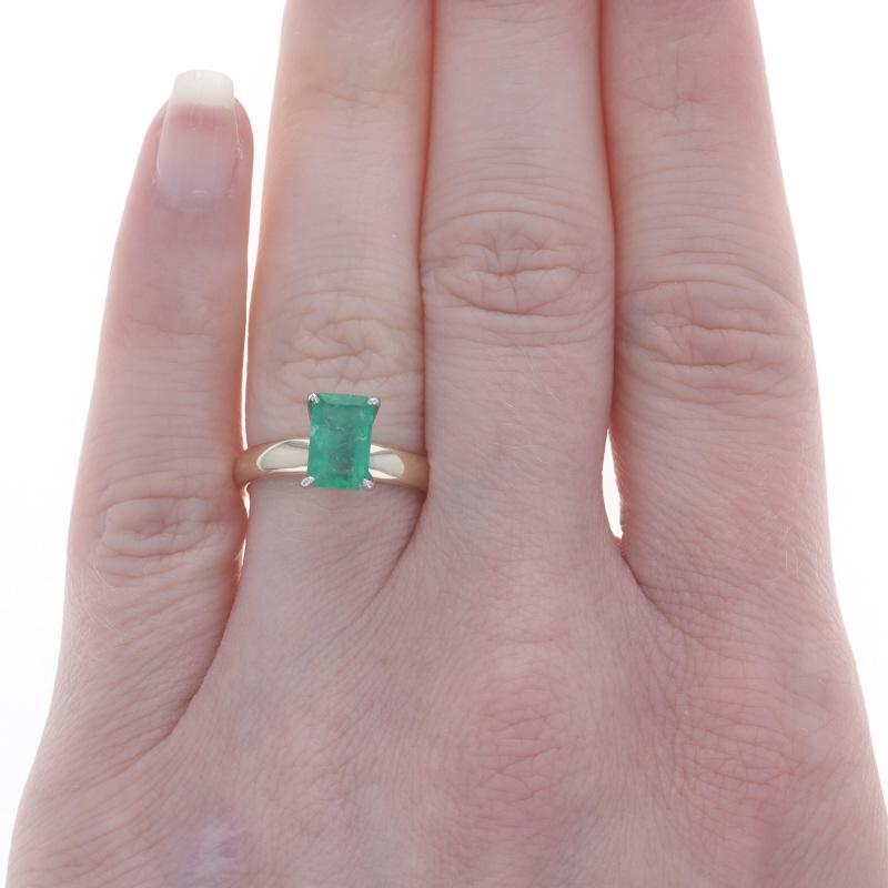 Yellow Gold Emerald Solitaire Ring - 14k Emerald Cut 1.70ct In Excellent Condition For Sale In Greensboro, NC