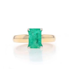 Yellow Gold Emerald Solitaire Ring - 14k Emerald Cut 1.70ct