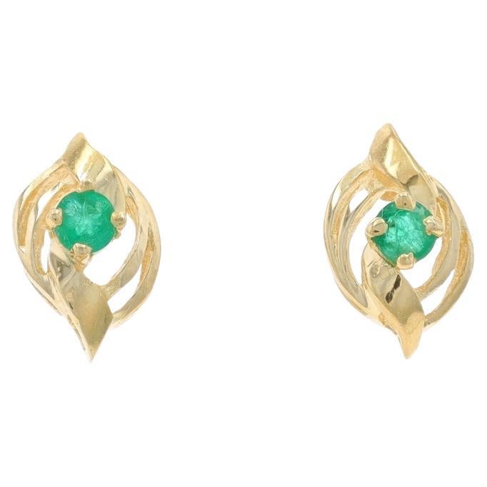 Orecchini a perno in oro giallo con smeraldo - 14k Round .22ctw Pierced