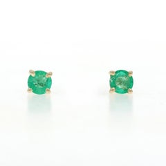 Yellow Gold Emerald Stud Earrings - 14k Round .44ctw Pierced
