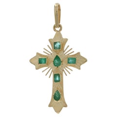 Pendentif croix soleil en or jaune - 18k perle et émeraude .54ctw Faith