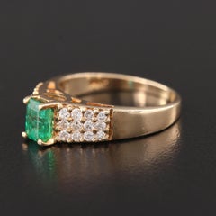 Yellow Gold Emerald Wedding Ring for Him, Men's Emerald Diamond Engagement Ring