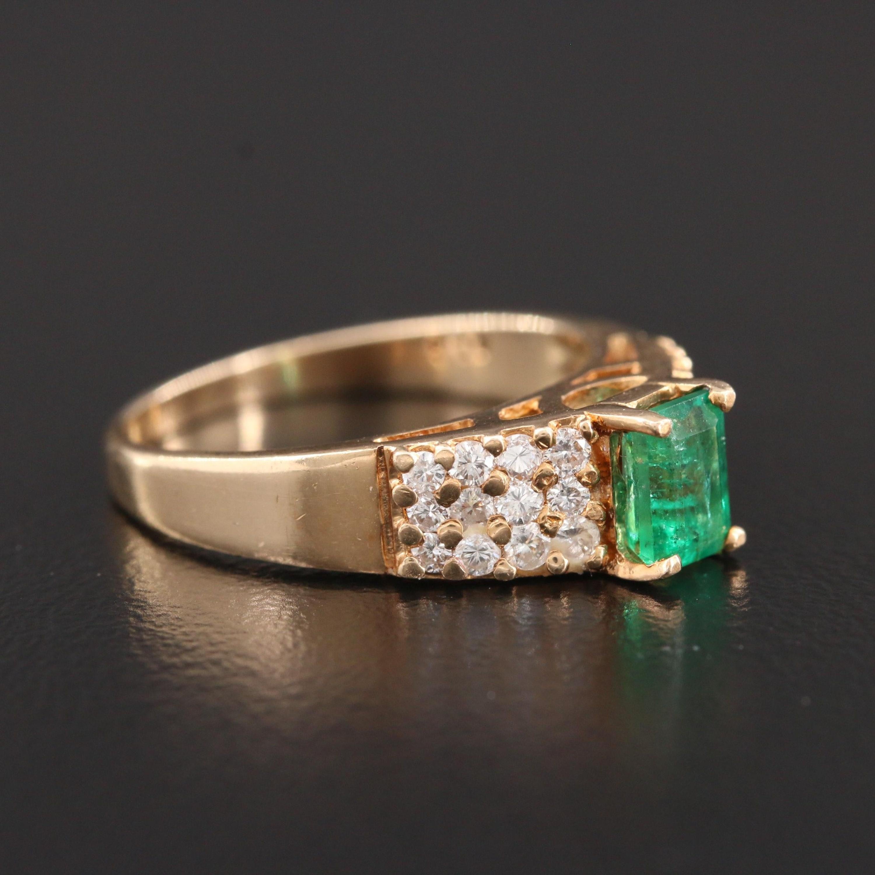 For Sale:  Yellow Gold Emerald Wedding Ring for Him, Men's Emerald Diamond Engagement Ring 4