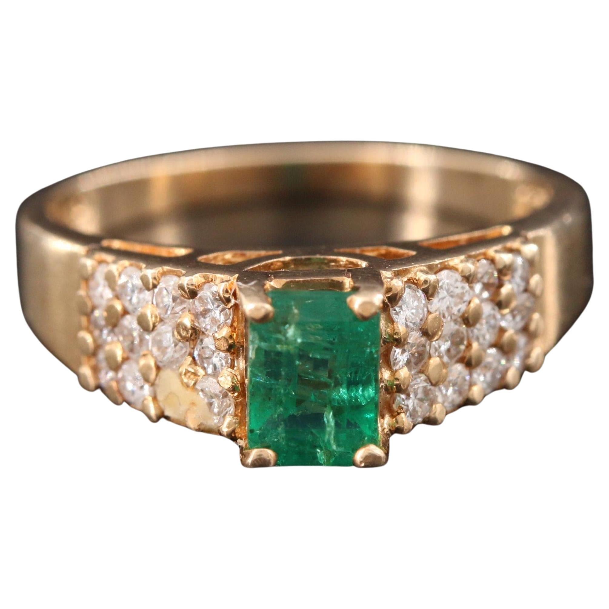 For Sale:  Yellow Gold Emerald Wedding Ring for Him, Men's Emerald Diamond Engagement Ring