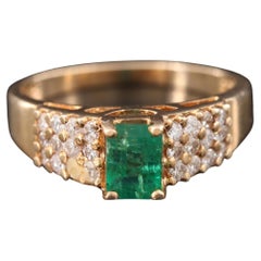 Yellow Gold Emerald Wedding Ring for Him, Men's Emerald Diamond Engagement Ring