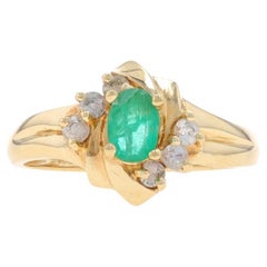 Yellow Gold Emerald & White Sapphire Ring - 10k Oval .57ctw