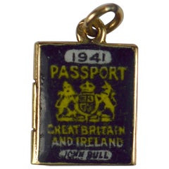 Yellow Gold Enamel British Passport of Love Charm Pendant