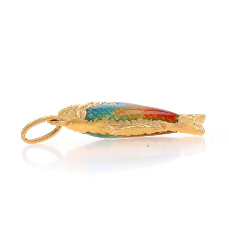 Yellow Gold Enamel Colorful Fish Charm - 18k Aquatic Life In Excellent Condition For Sale In Greensboro, NC