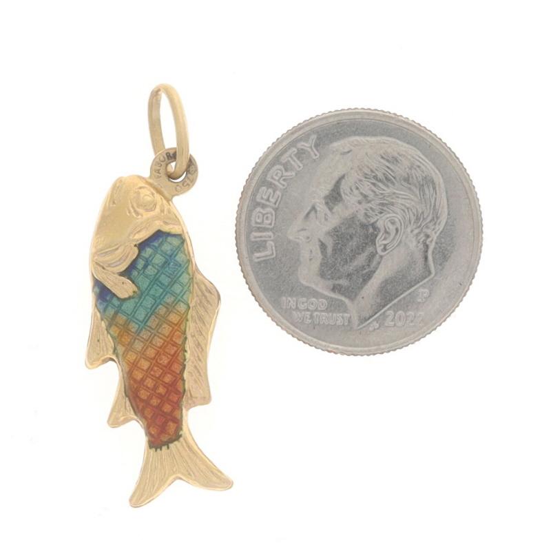 Women's or Men's Yellow Gold Enamel Colorful Fish Charm - 18k Aquatic Life For Sale