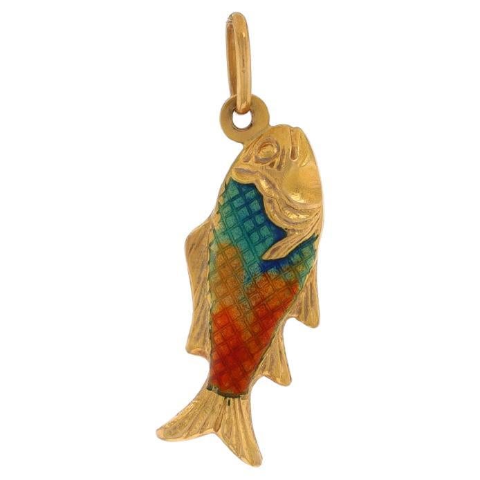 Yellow Gold Enamel Colorful Fish Charm - 18k Aquatic Life For Sale