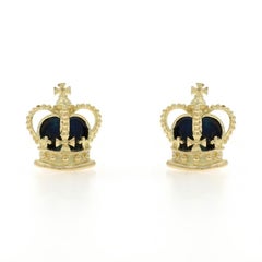 Yellow Gold Enamel Crown Stud Earrings - 18k Royalty Pierced
