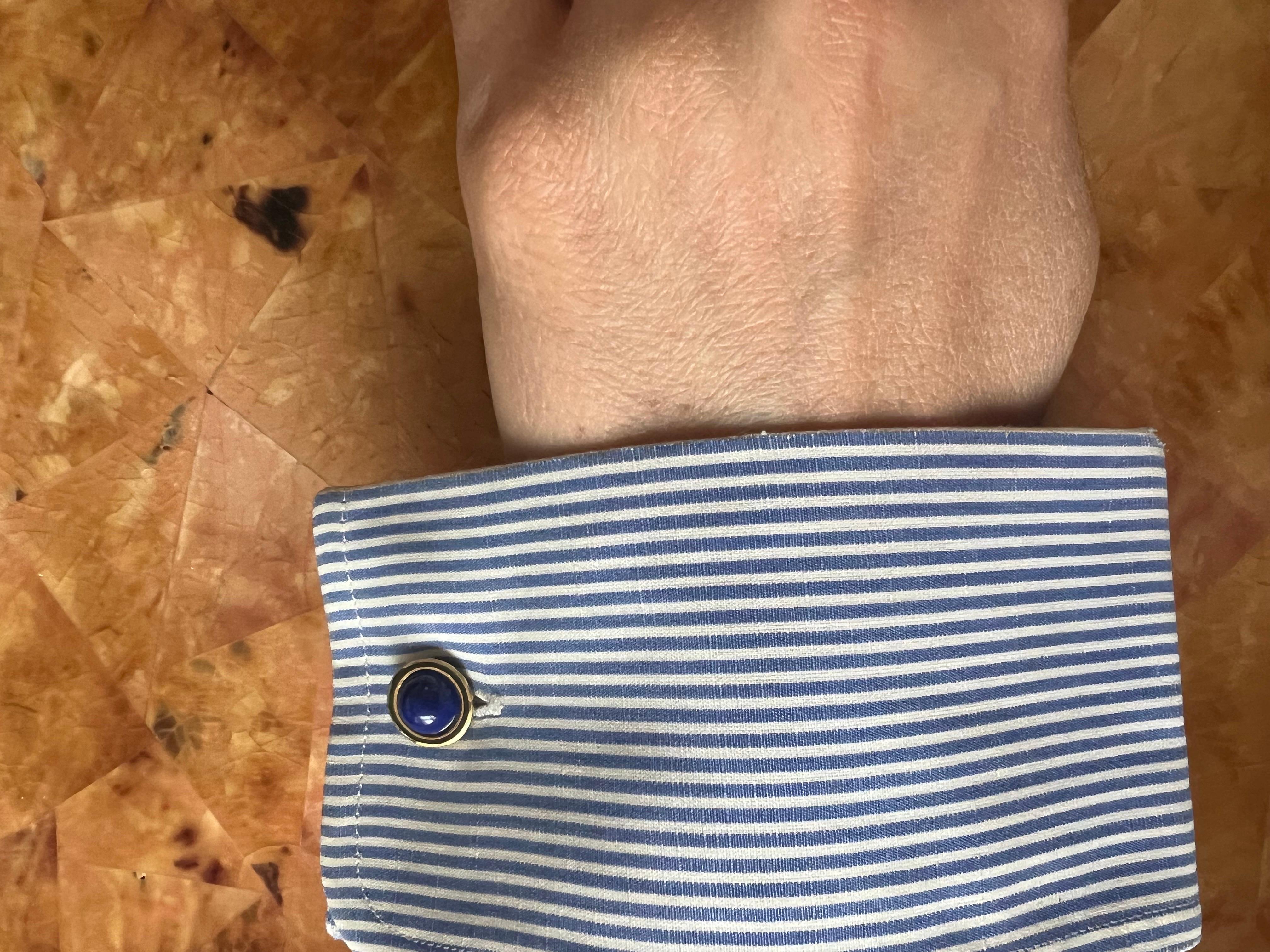 Yellow Gold Enamel Lapis Lazuli Cufflinks In New Condition For Sale In New York, NY