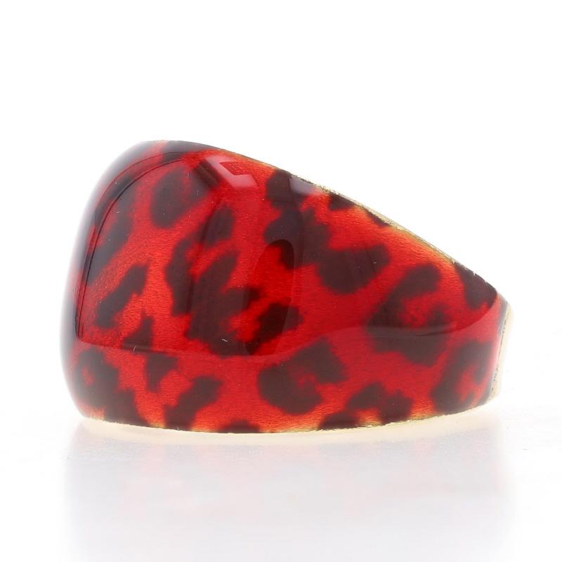 Yellow Gold Enamel Leopard Print Dome Band - 14k Jungle Cat Ring Size 8 Italy In Excellent Condition In Greensboro, NC