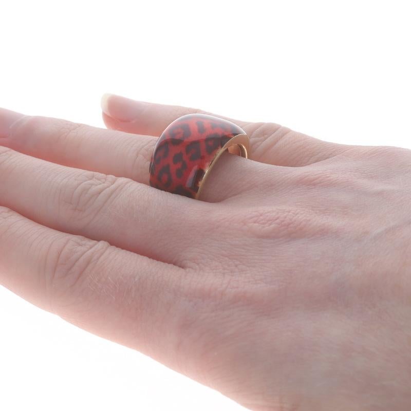Women's Yellow Gold Enamel Leopard Print Dome Band - 14k Jungle Cat Ring Size 8 Italy