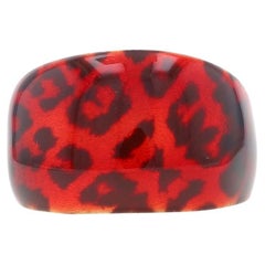 Yellow Gold Enamel Leopard Print Dome Band - 14k Jungle Cat Ring Size 8 Italy