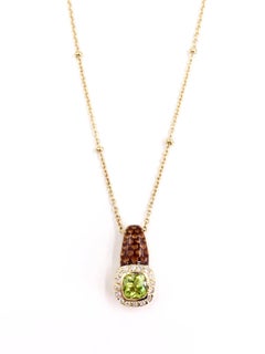 Yellow Gold Enamel, Peridot and Diamond Pendant Necklace