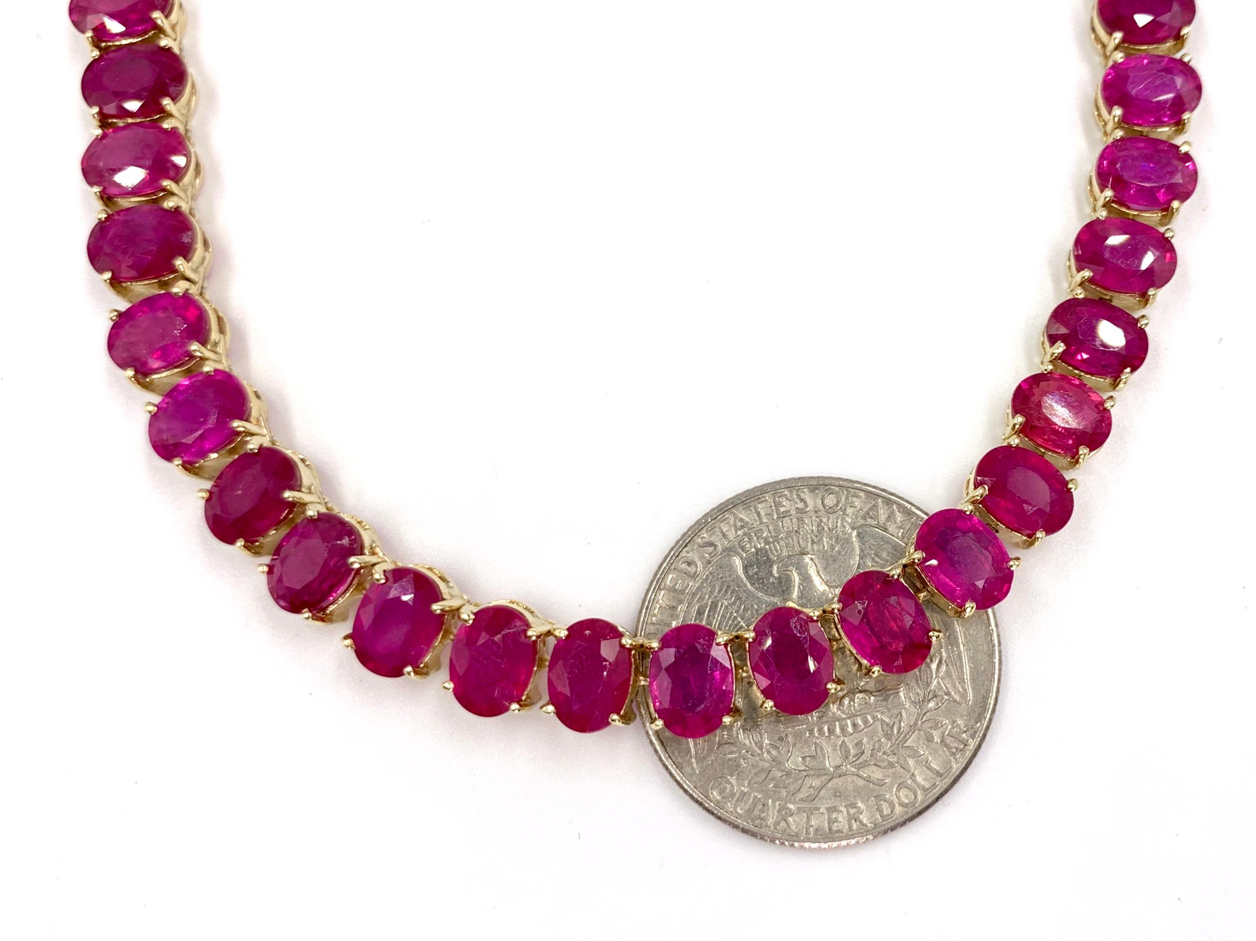 Endless Oval Ruby Necklace in Yellow Gold For Sale 1