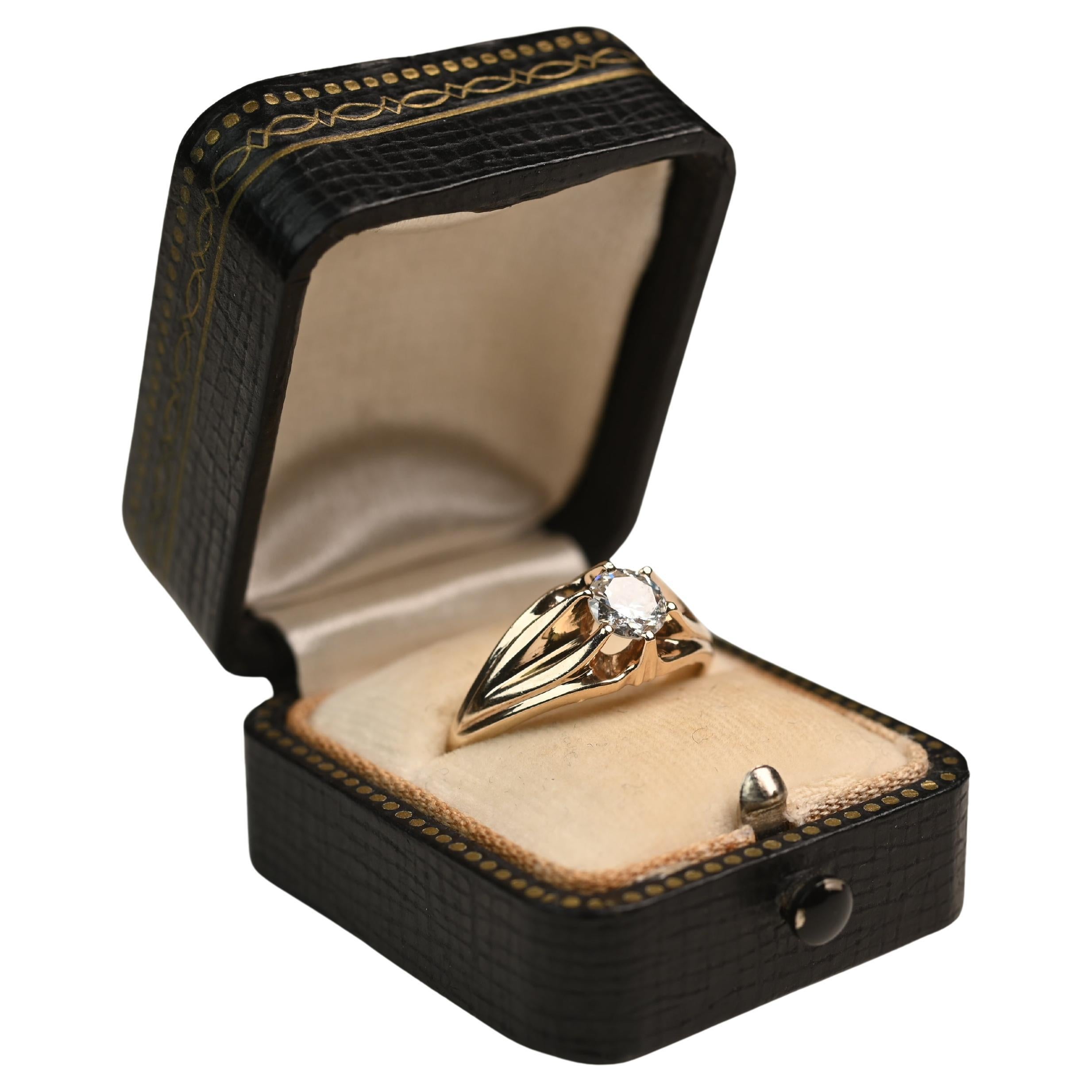 Yellow Gold Engagement Ring. Antique 0.60ct Old European Cut Diamond Ring H SI2