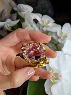 Yellow Gold Engagement Ring by Artist with Kunzite and Diamonds