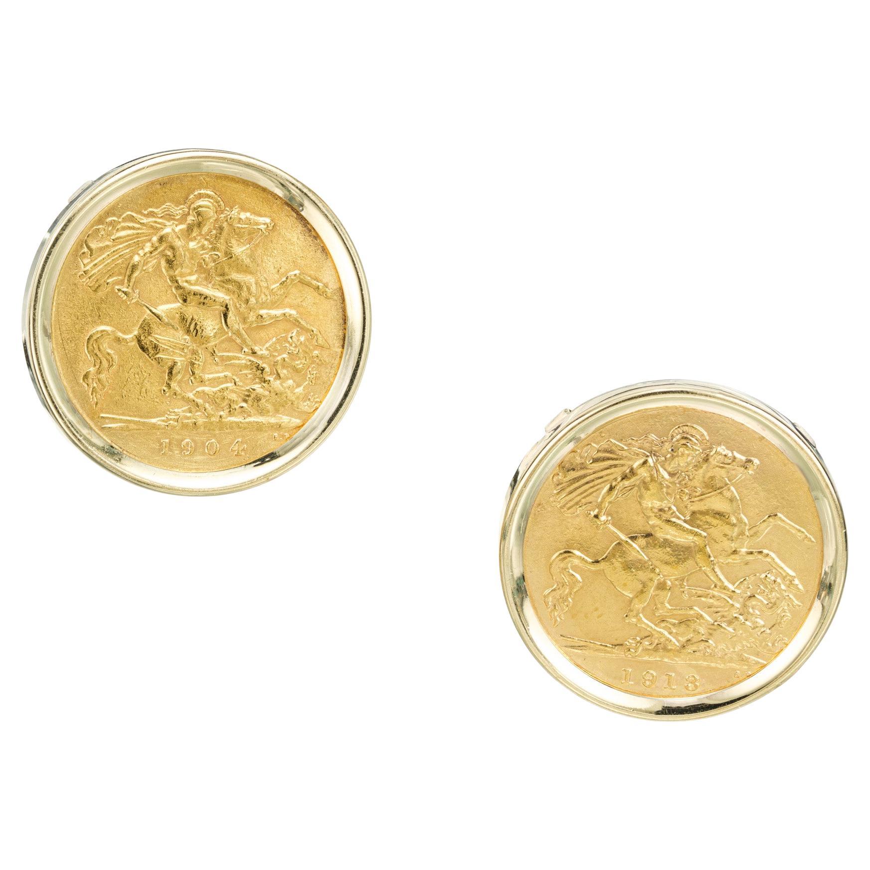 Yellow Gold English Sovereign Coin Earrings For Sale