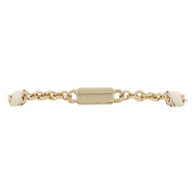 Yellow Gold Engravable Station Bracelet 7 3/4" - 14k Chain For Sale