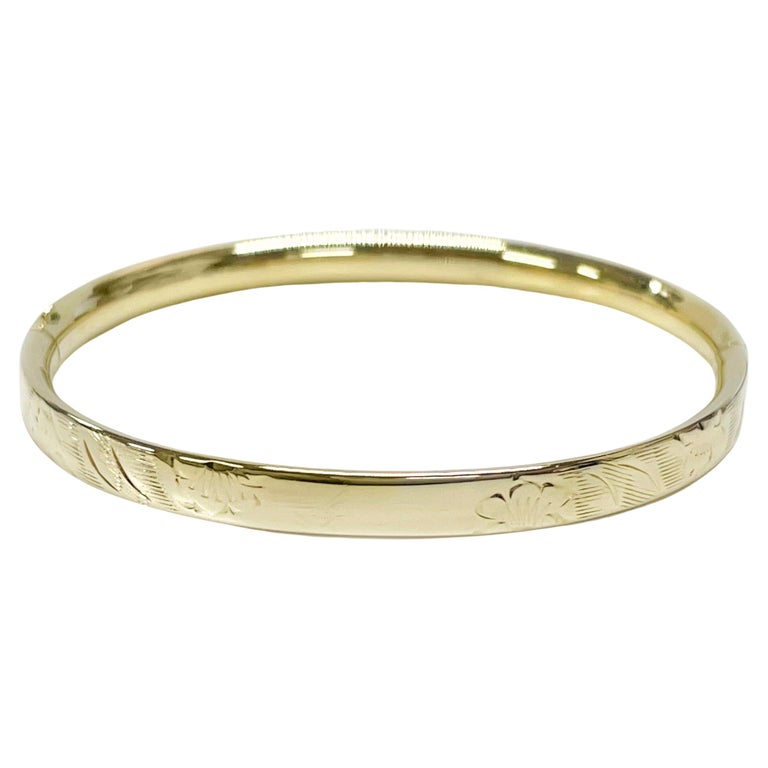 Yellow Gold Engraved Baby Bangle Bracelet For Sale at 1stDibs