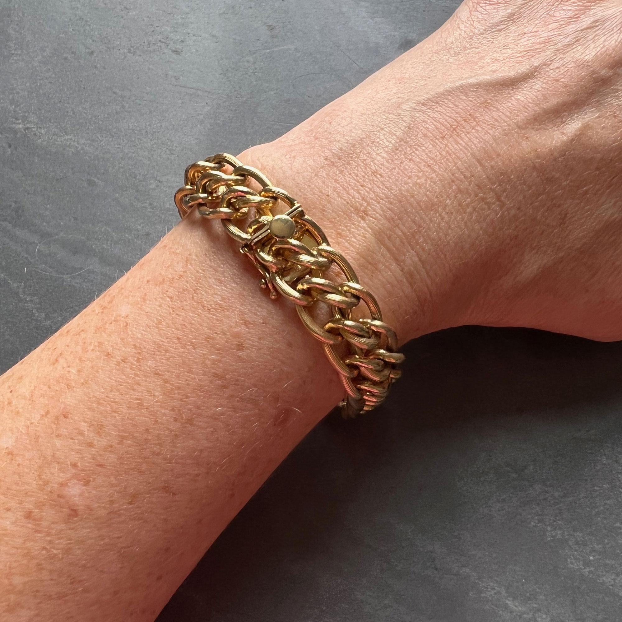 Yellow Gold Engraved Double Curb Link Bracelet In Good Condition For Sale In London, GB