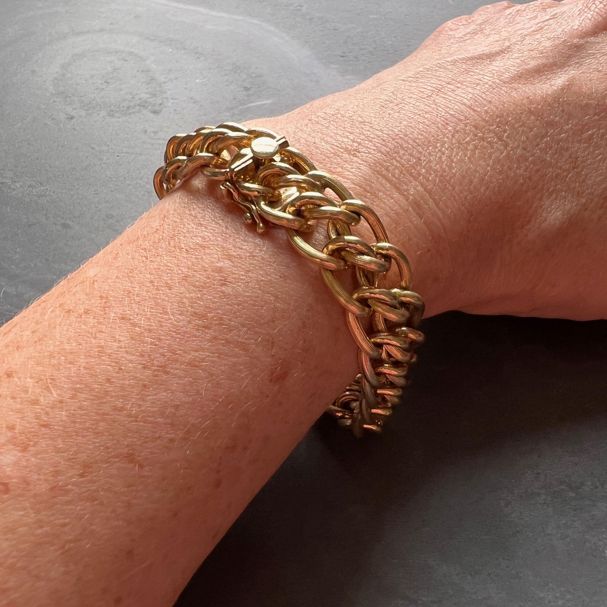 da uomo o donna Bracciale A Link doppio con incisione in oro giallo