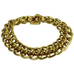Yellow Gold Engraved Double Curb Link Bracelet