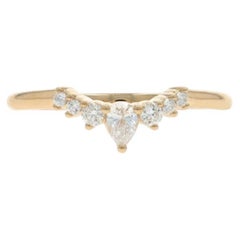 Yellow Gold Enhancer Band - 14k Pear & Round Brilliant .25ctw Guard Ring