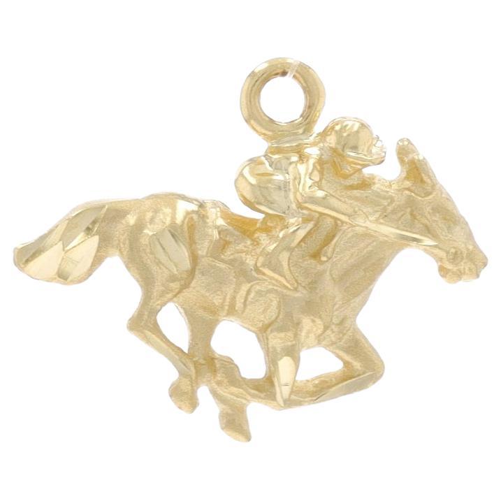 Yellow Gold Eqestrian Racing Petite Pendant - 14k Jockey Riding Horse Charm