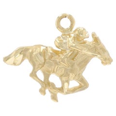 Yellow Gold Eqestrian Racing Petite Pendant - 14k Jockey Riding Horse Charm
