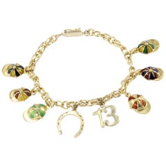 Yellow Gold Equestrian Horse Riding Horseshoe Jockey Cap Charm Bracelet