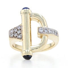 Yellow Gold Equestrian Stirrup Diamond Ring - 14k Lab Grown Sapphires