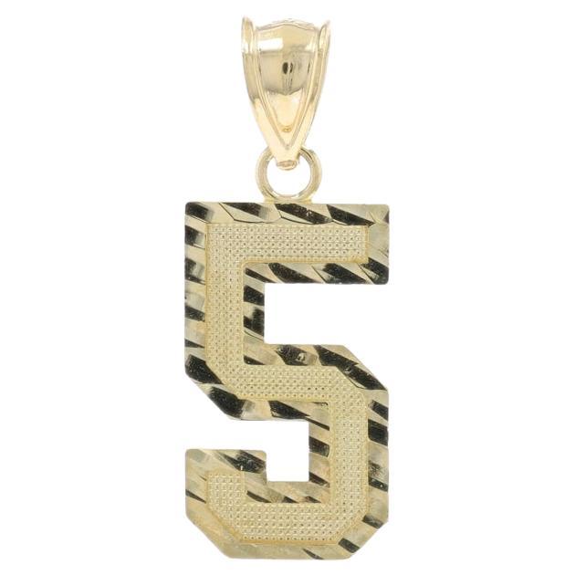 Yellow Gold Etched #5 Pendant - 10k Lucky Number Five Unisex